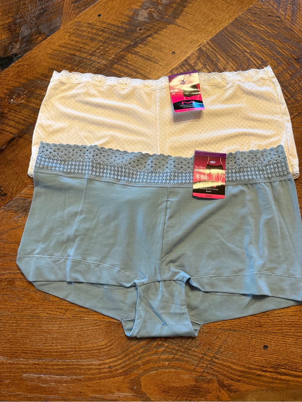 Maidenform Lace Waist Boyshorts in White and Light Blue Sz 2x